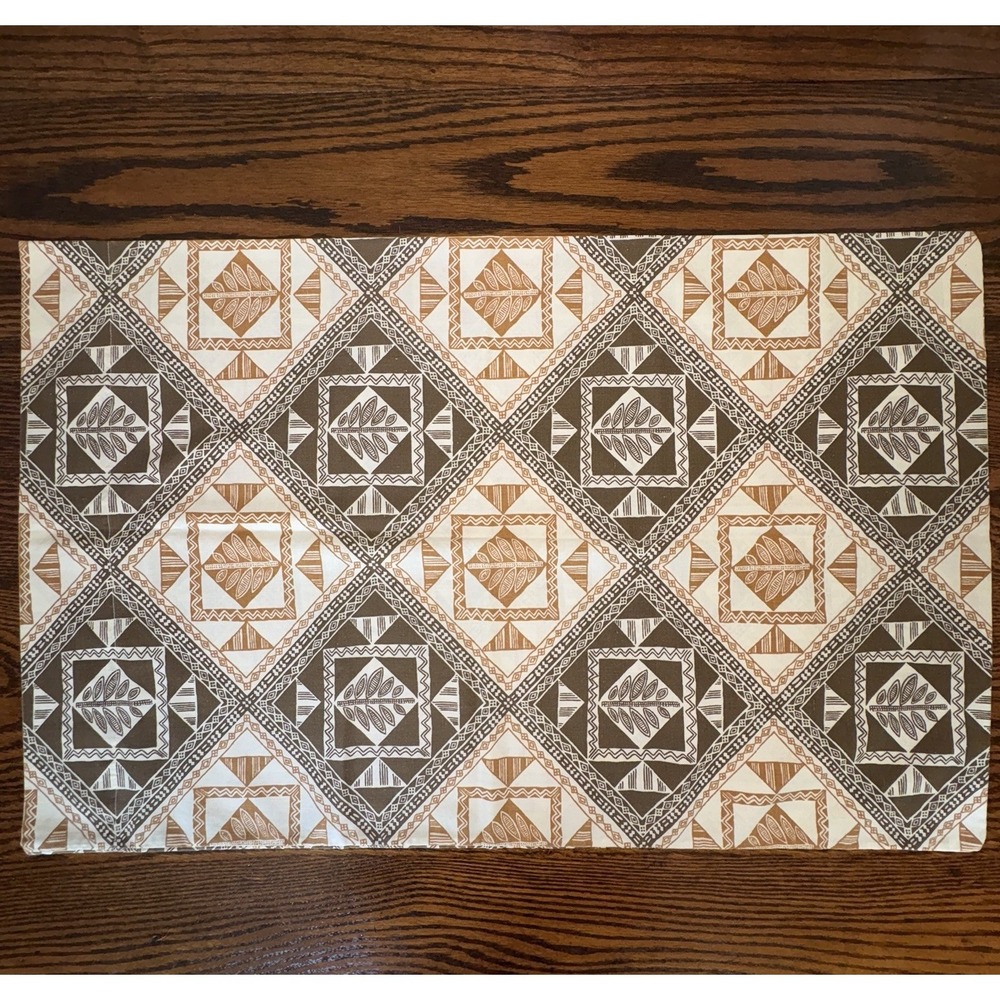 Vintage BIBB 1970s Brown Orange Polynesian Geometric Pillowcases Muslin Set of 2